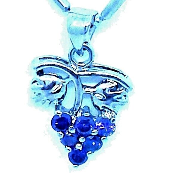 Necklace Purple Grape Cluster Crystal Silver Leaves 1/2 " Charm 20" Ball Chain - Picture 1 of 3